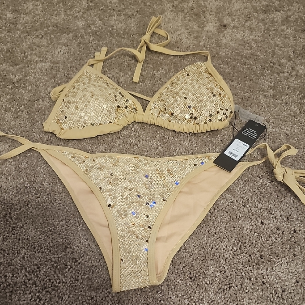 Fashion Nova Gold Sequin Bikini